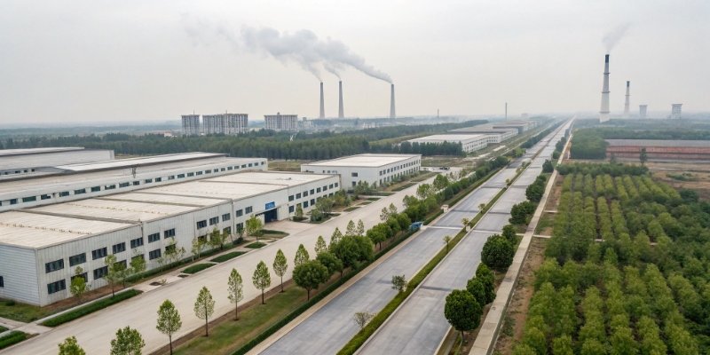 Industrial Zone for Aluminum Hydroxide Production Photo of a typical industrial park in Henan, China, with factory buildings