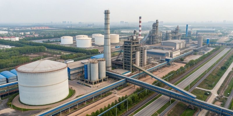 China's Massive Alumina Production Capacity An aerial view of a massive alumina refinery plant in China