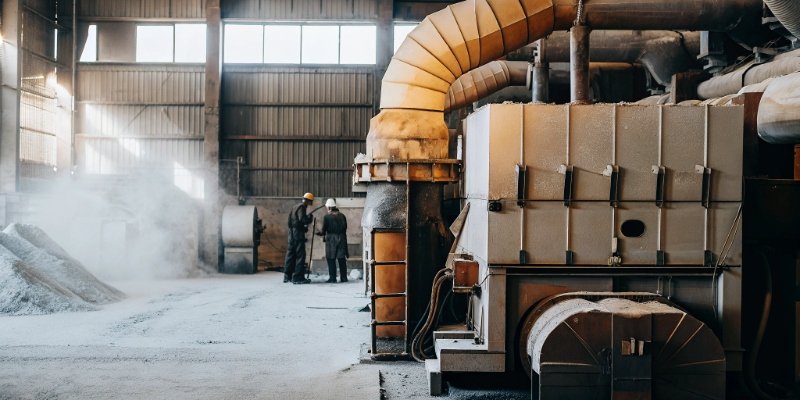 An industrial dust collection system in a factory